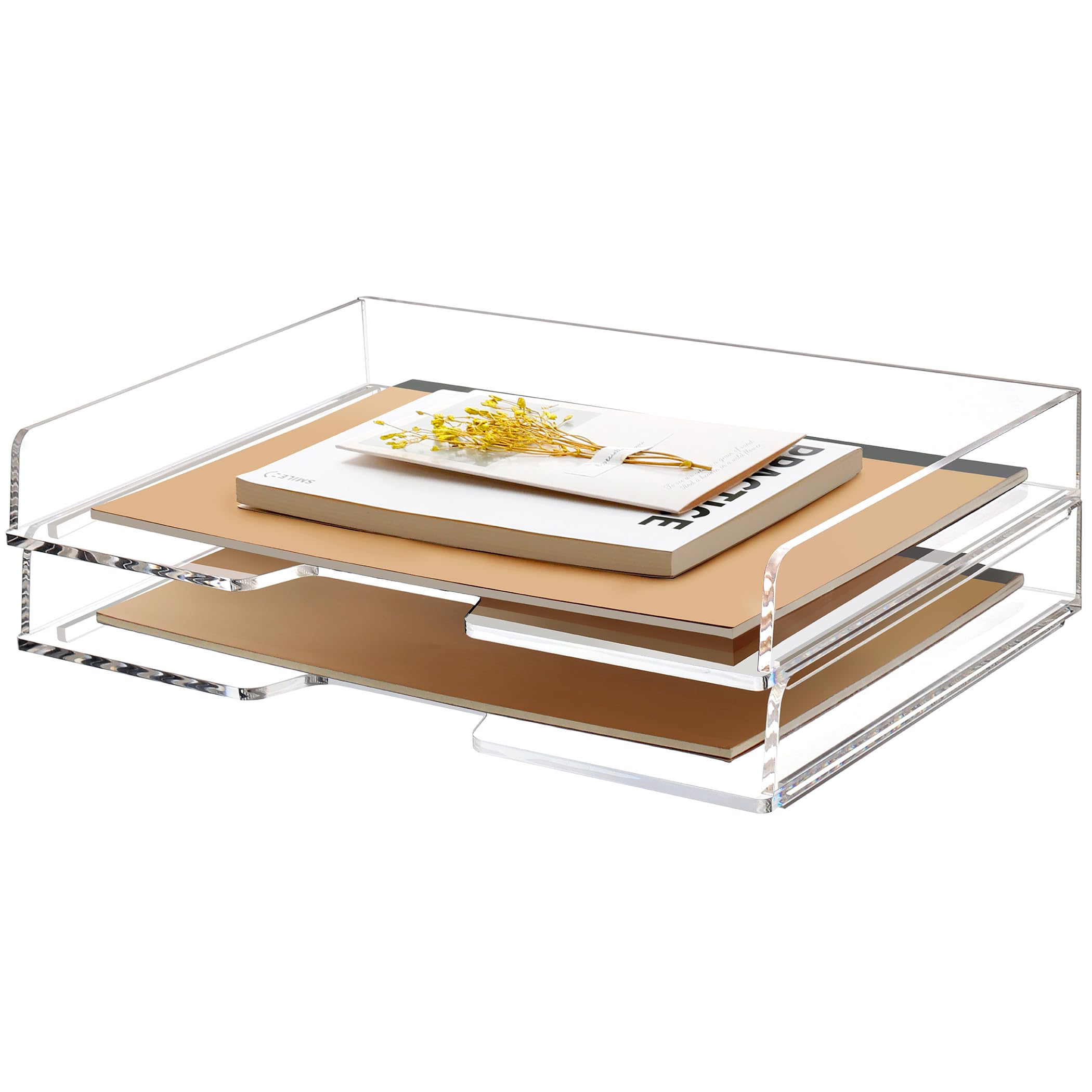 2 Pack- Stackable Paper Letter Tray, Enlarged A4 File Desk Organizer Acrylic Desk Organizers And Accessories Sorter Tray, Clear
