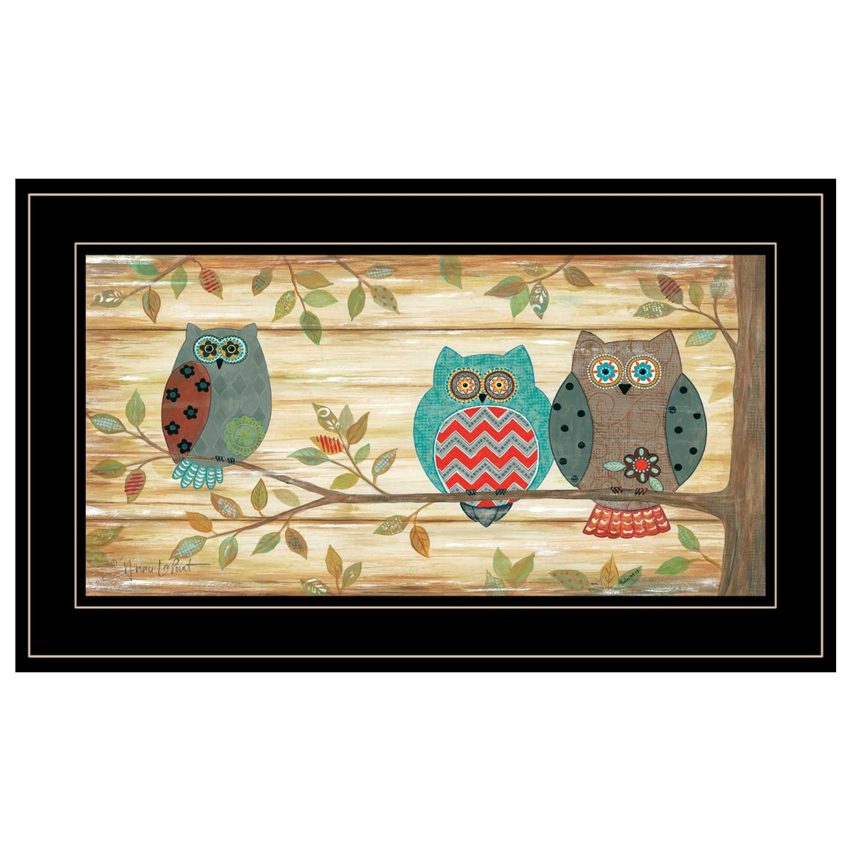 Three Wise Owls 4 Black Framed Print Wall Art