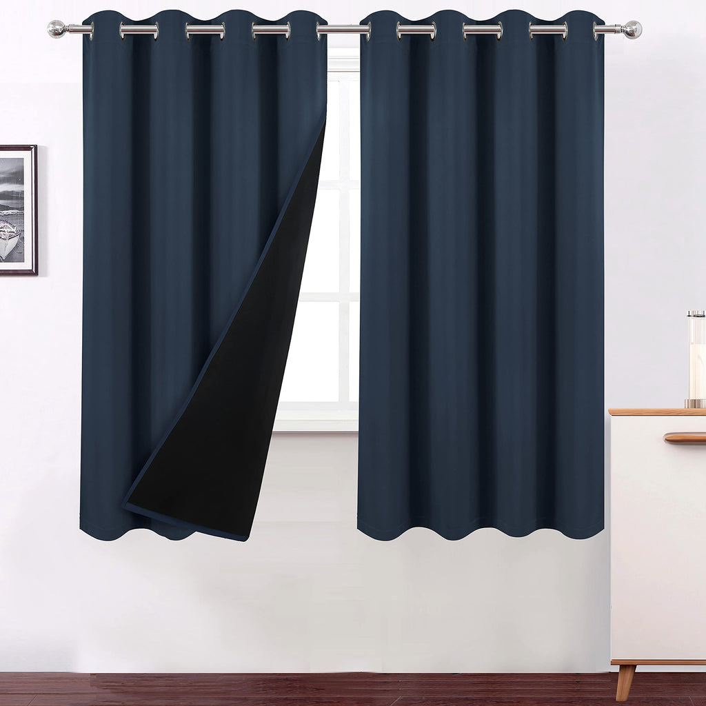 LEMOMO 100% Blackout Curtains 52 x 72 Inch/Navy Curtains 2 Panels with Black Lining Room Darkening Thermal Insulated Bedroom Cur