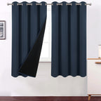 LEMOMO 100% Blackout Curtains 52 x 72 Inch/Navy Curtains 2 Panels with Black Lining Room Darkening Thermal Insulated Bedroom Cur