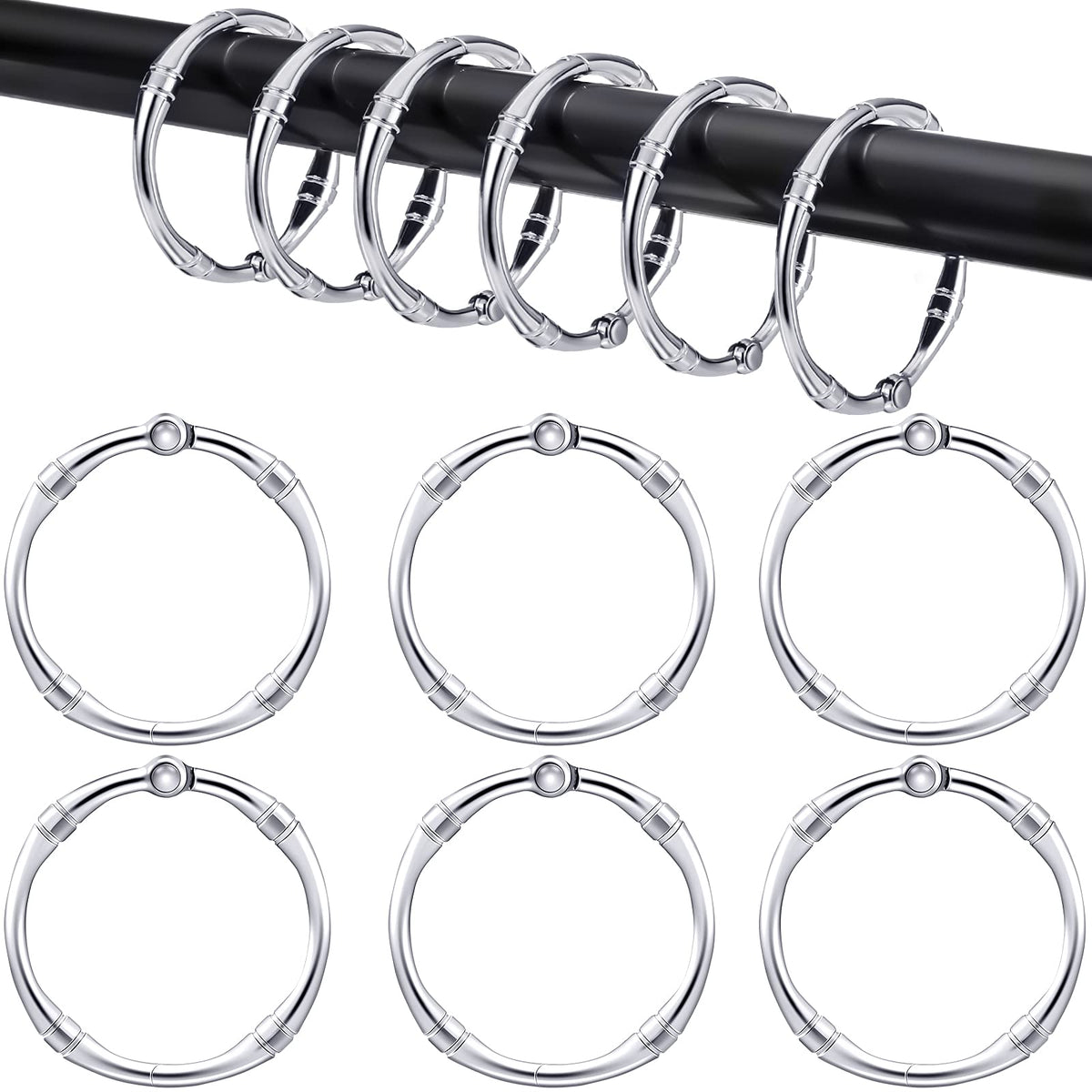 Karenhi 12 Pieces Metal Circular Shower Curtain Ring RustResistant Metal Shower Curtain Hook Easy to Open and Close Round Metal