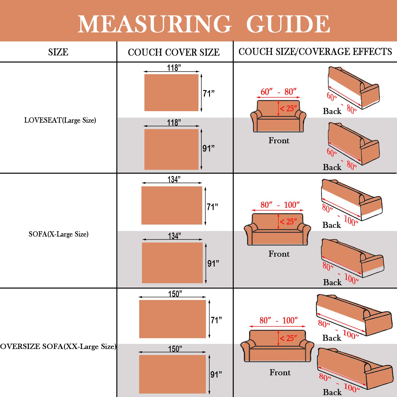 Handontime Orange Sofa Covers For Couch Loveseat Covers Soft Chenille Couch Cover For Dogs Sofa Covers For 3 Cushion Couch Boho Sofa Throw Cover Pet Couch Furniture Protector Thick Washable 71' X150'
