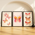SoulAbiti Pink Orange Butterfly Trio set of 3 Framed Wall Print 12x18 inch Black Frame PlexiGlass Animal Art ready to hang for