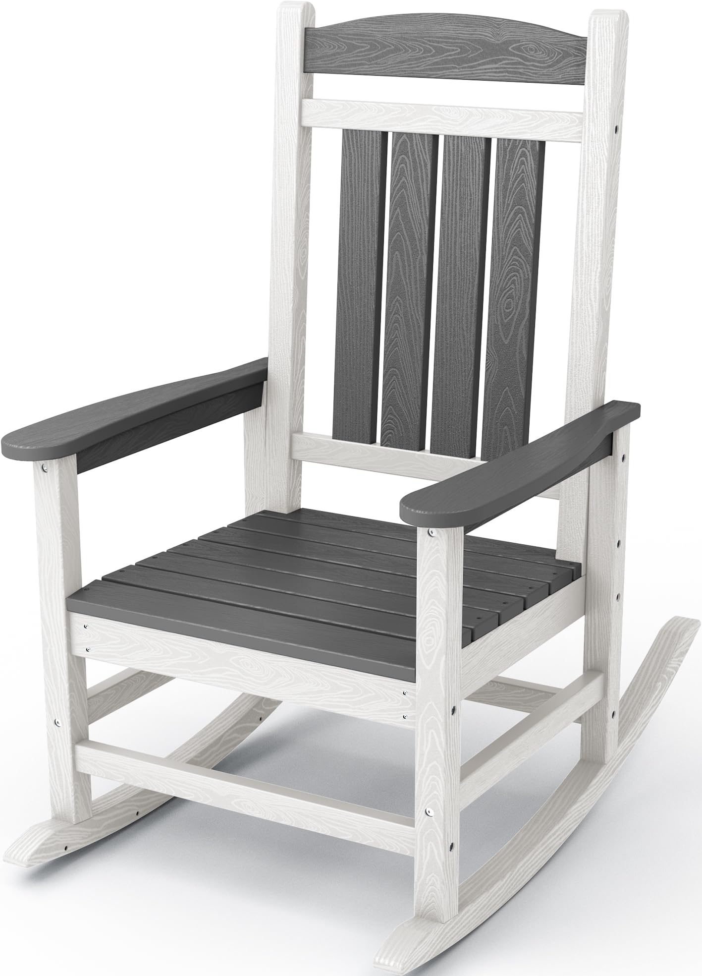 Kingyes Hdpe Rocking Chairs Outdoor, Patio Rocking Chairs With 330Lbs Support, Smooth Porch Rocker For Deck Lawn Yard, Gray White