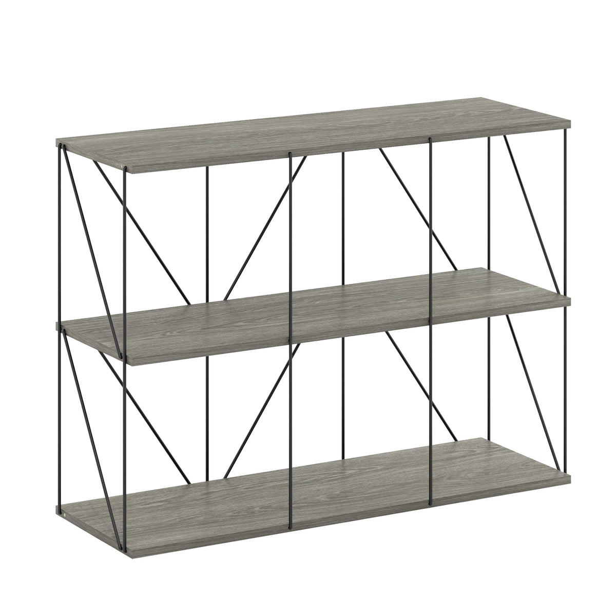 Furinno Rata 3 x 2 Industrial Multipurpose Flat Base Shelf Display Rack with Metal Frame, French Oak Grey