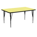 Flash Furniture Wren 30''W X 60''L Rectangular Yellow Thermal Laminate Activity Table - Height Adjustable Short Legs