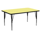 Flash Furniture Wren 30''W X 60''L Rectangular Yellow Thermal Laminate Activity Table - Height Adjustable Short Legs
