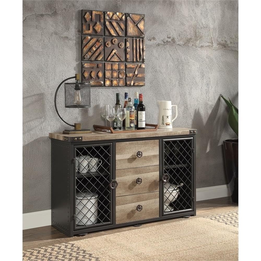 Acme Edina 3-Drawer Wooden Server with Metal Doors - Thumbnail 3
