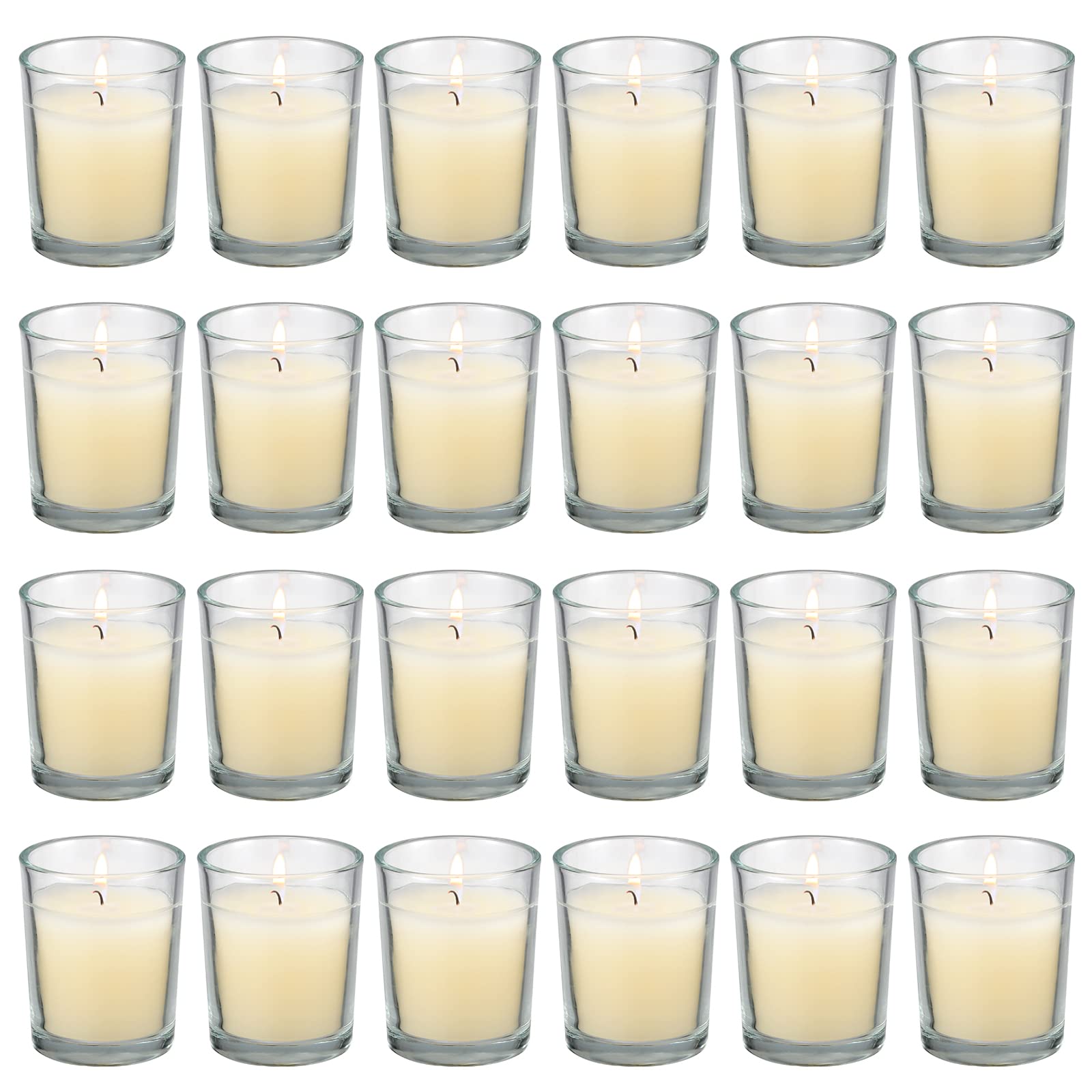 flamecan 24 Pack Clear Glass Filled Ivory Votive Candles. Unscented Votive Candles for Home D  cor Spa Weddings Birthdays Holida