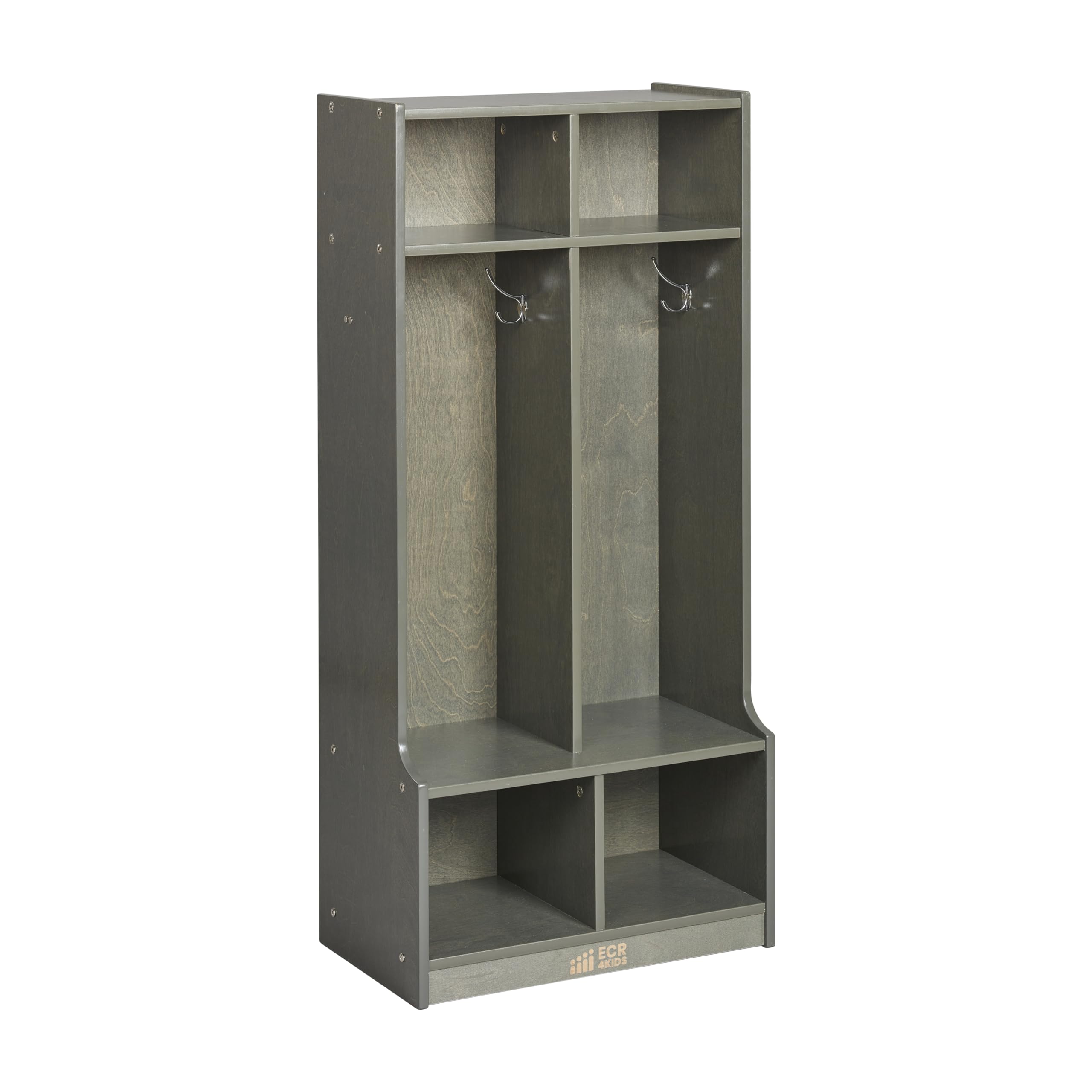 Ecr4Kids 2-Section Coat Locker With Bench, Classroom Furniture, Grey Wash