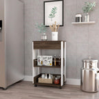 Modern Kitchen Cart 35" H, 4 Casters, 3 Shelves, White/Dark Walnut