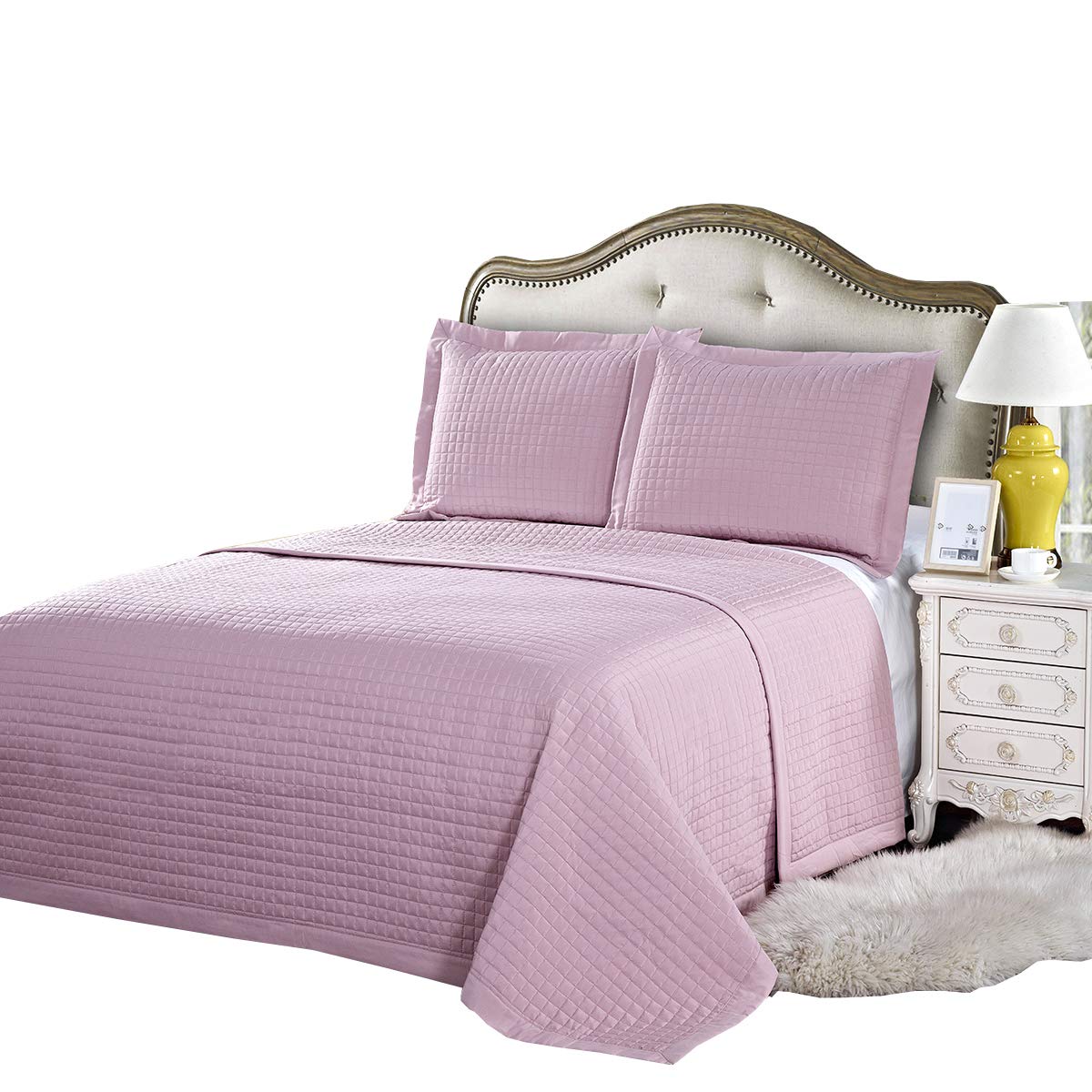 Sheetsnthings Luxury Checkered Quilted Wrinkle Free Microfiber 2 Piece Coverlets Set (Pink, Twin/Twin Xl)