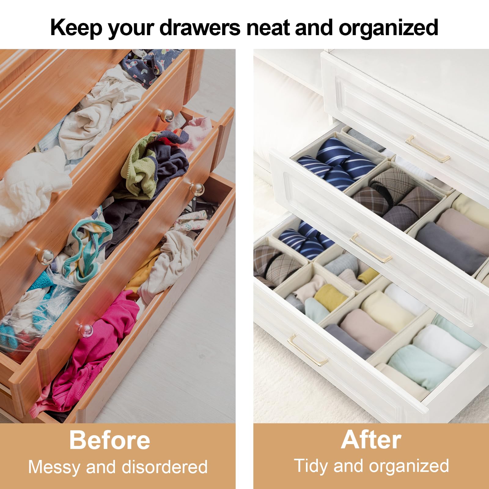 Fordonral Set Of 12 Drawer Organizer, Fabric Closet Organizer And Storage Baskets,Foldable Drawer Divider For Clothing,Sock,Ties