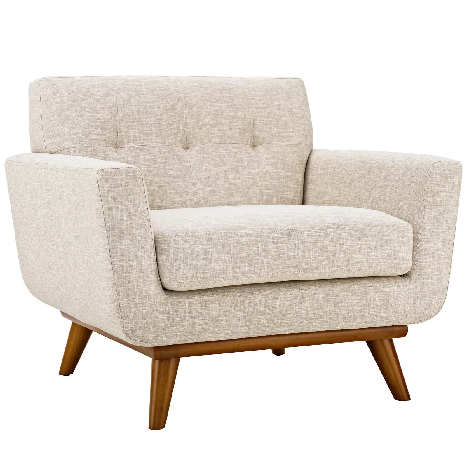 Modway Engage Mid-Century Modern Upholstered Fabric Accent Arm Lounge Chair In Beige, Armchair
