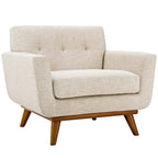 Modway Engage Mid-Century Modern Upholstered Fabric Accent Arm Lounge Chair In Beige, Armchair