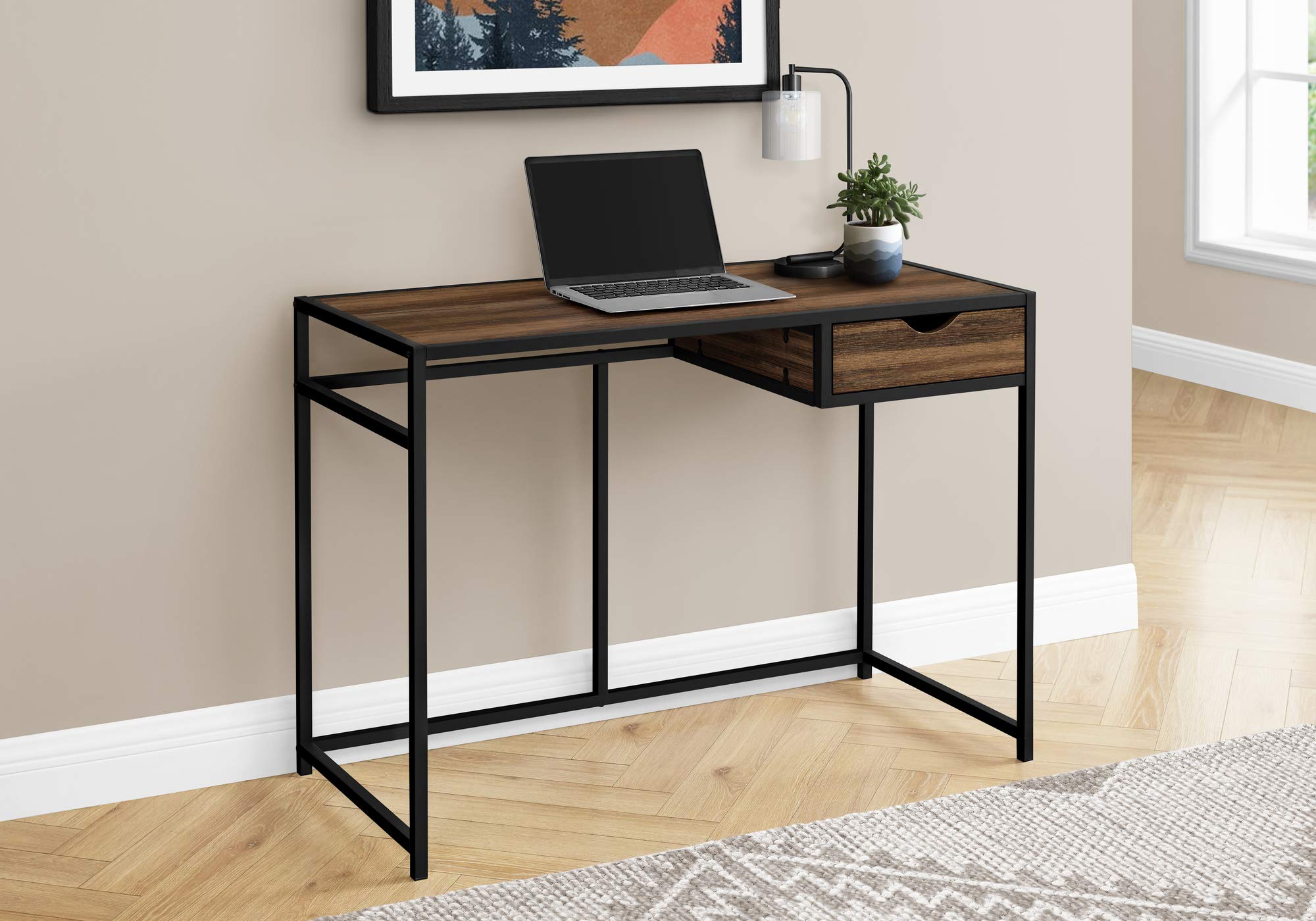 Monarch Specialties I 7574 Computer Desk, Home Office, Laptop, Storage Drawer, 42' L, Work, Metal, Laminate, Brown, Black, Contemporary, Modern
