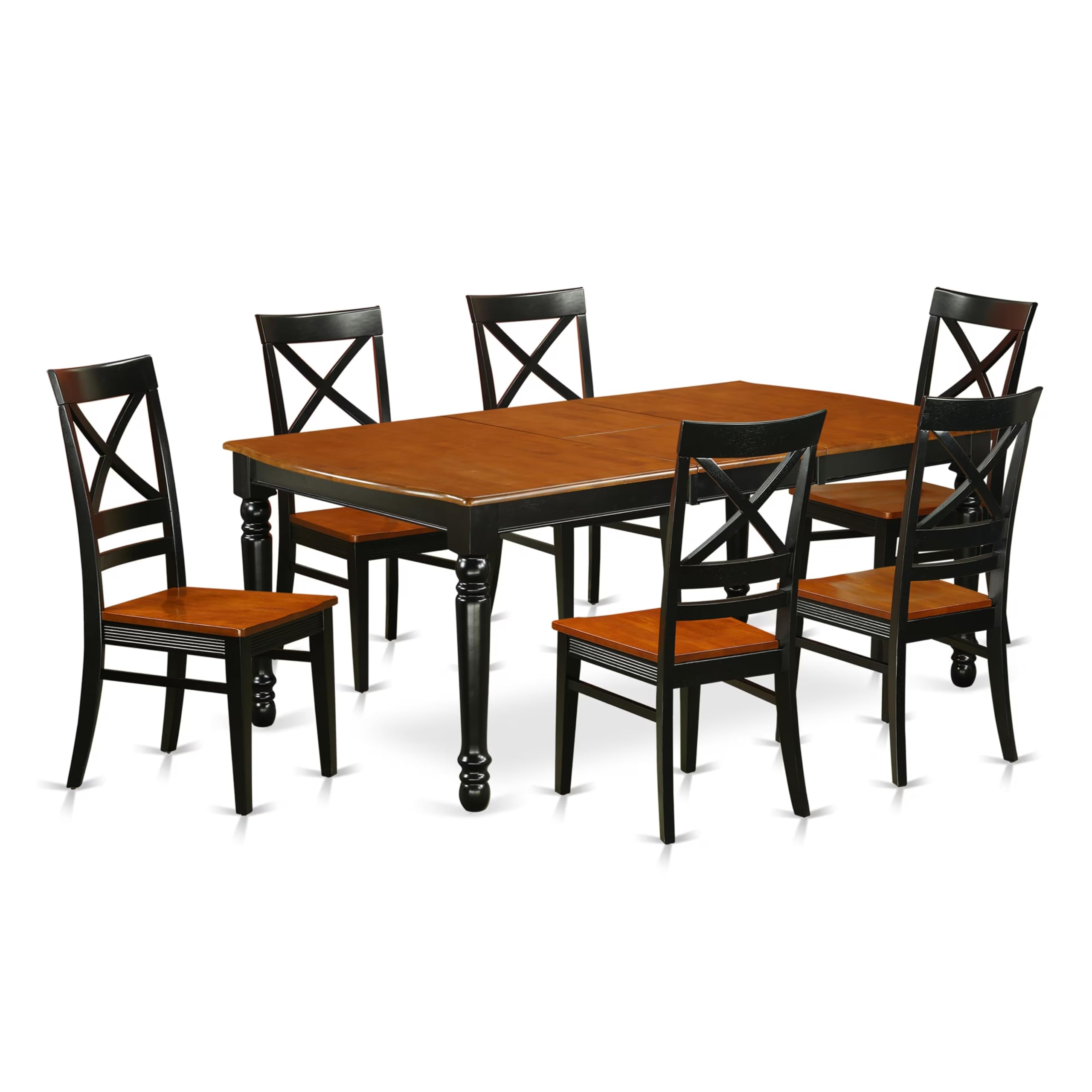 East West Furniture DOQU7-BCH-W 7 Piece Dining Table Set Consist of a Rectangle Dining Room Table with Butterfly Leaf and 6 Wood Seat Chairs, 42x78 Inch, Black & Cherry