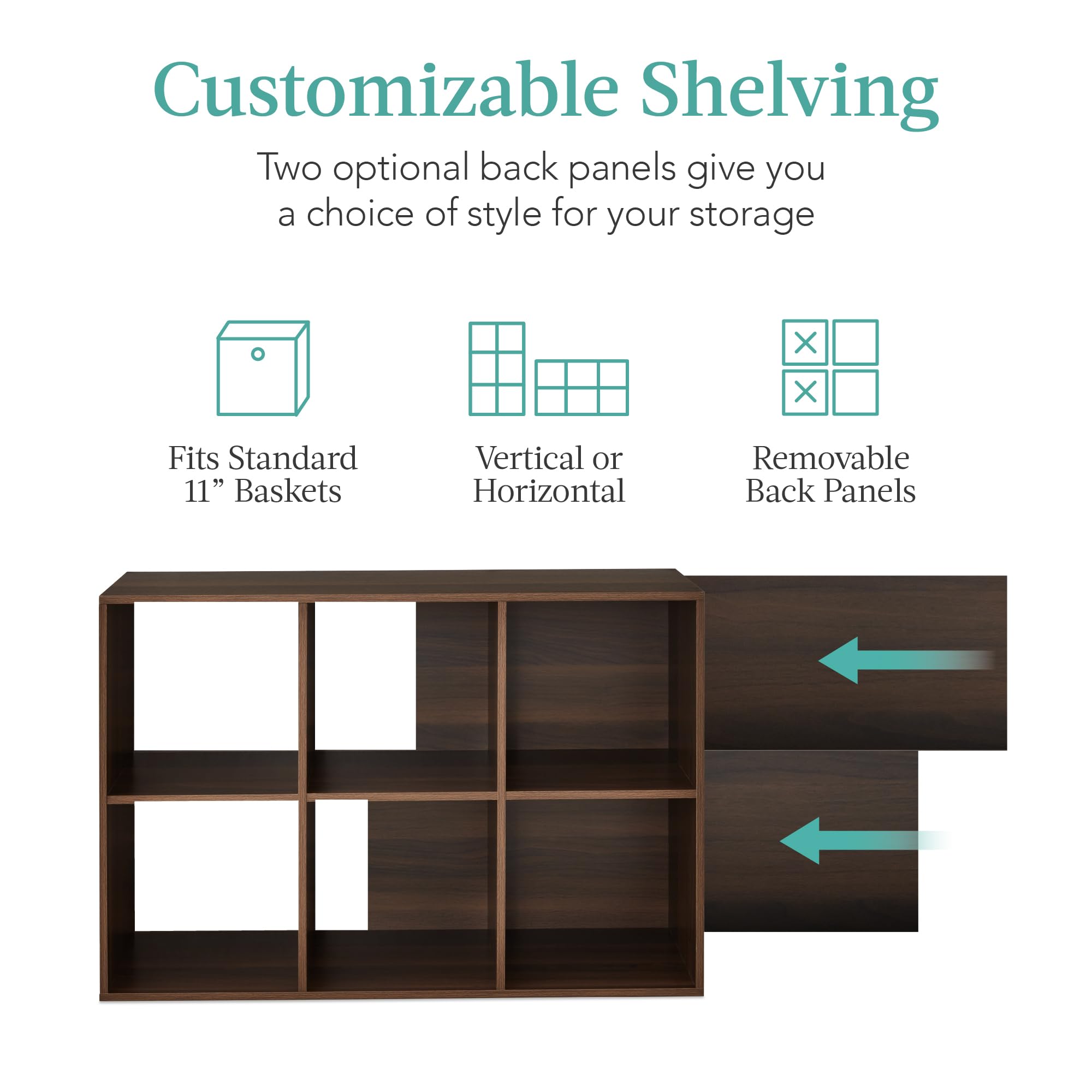 Best Choice Products 6-Cube Storage Organizer, 11In Shelf Opening, Bookcase, Display Shelf, Customizable W/ 3 Removable Back Panels – Walnut