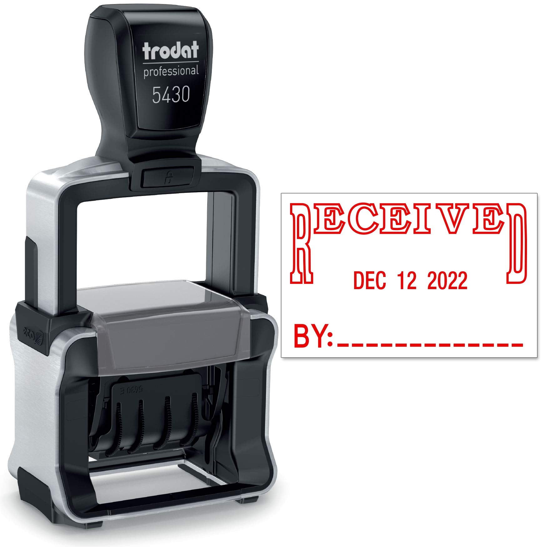 Trodat 5430 Professional Self-Inking Date Stamp With Received - Red Ink