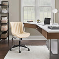 Younike Beige Home Office Desk Chair With Wheels Ergonomic Comfy Armless Vanity Chair With Back Modern Leather Upholstered Rolli