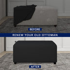 Purefit Super Stretch Soft Form Fit Ottoman Cover Rectangle - Ottoman Slipcovers For Foot Stool & Folding Storage Furniture For Living Room With Nonslip Elastic Bottom (Small, Black