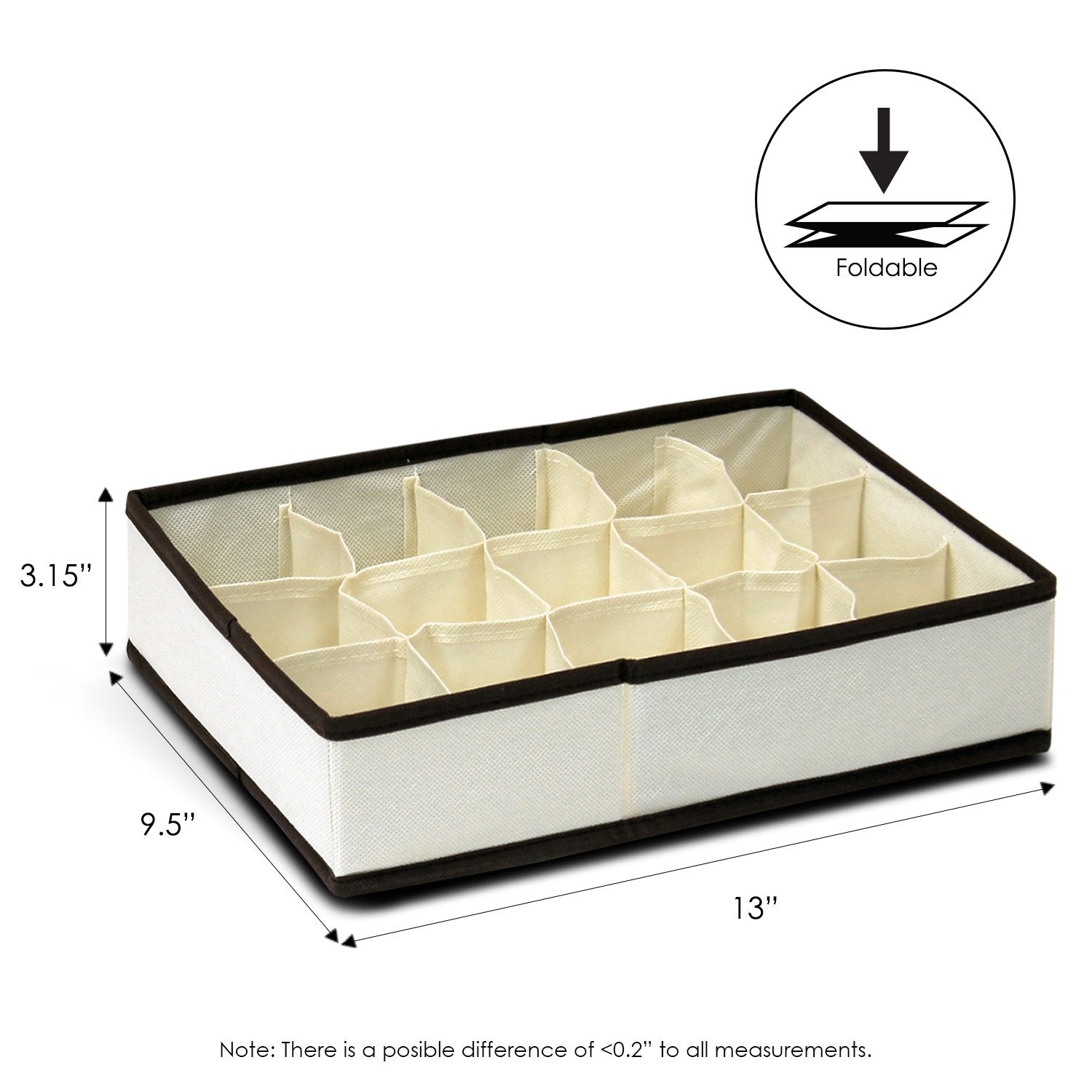 Furinno 12286Iv Non-Woven Fabric Storage Organizer, 4 By 2-Inch, Ivory With Brown Trim