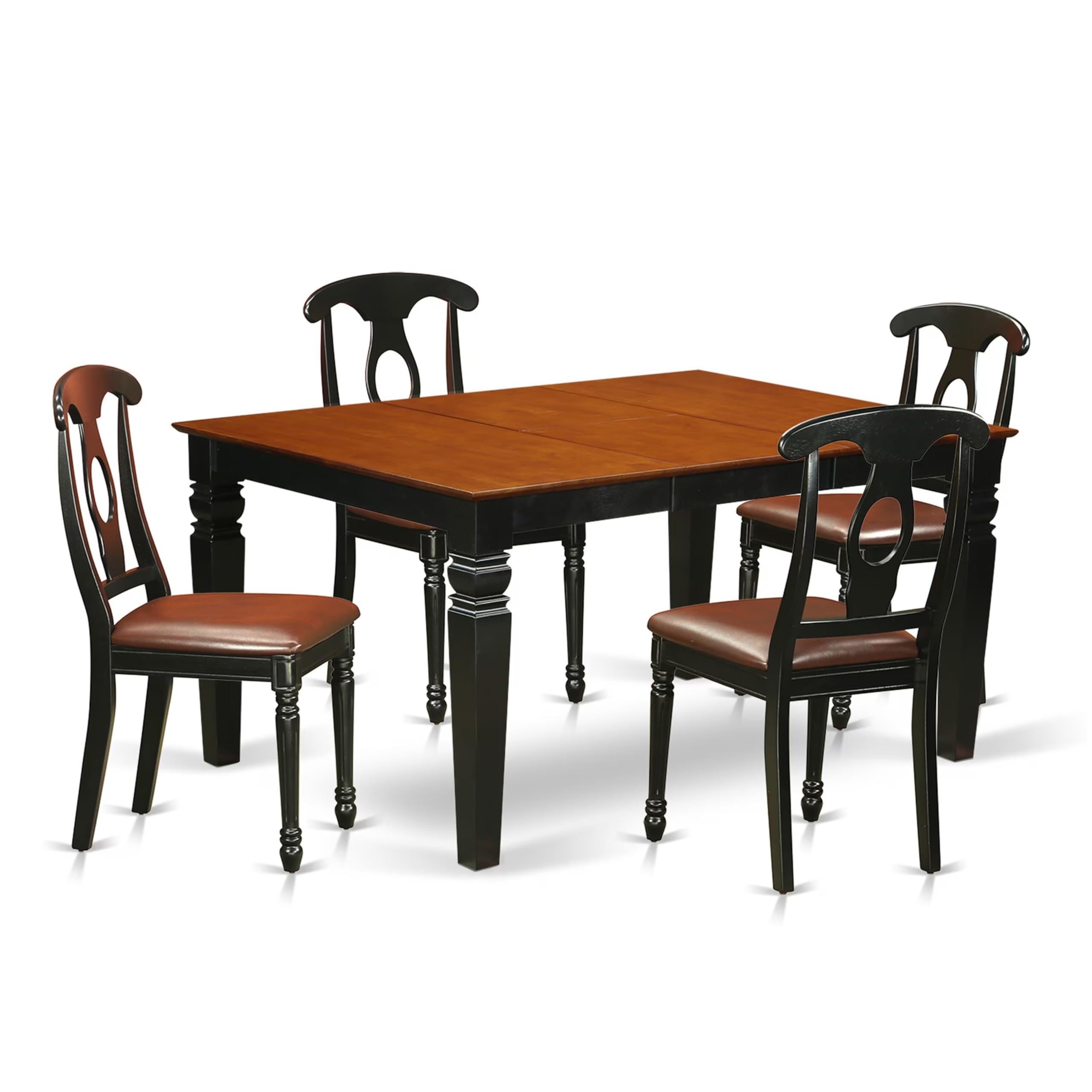 East West Furniture WEKE5-BCH-LC 5 Piece Kitchen Table & Chairs Set Includes a Rectangle Dining Room Table with Butterfly Leaf and 4 Faux Leather Upholstered Chairs, 42x60 Inch, Black & Cherry