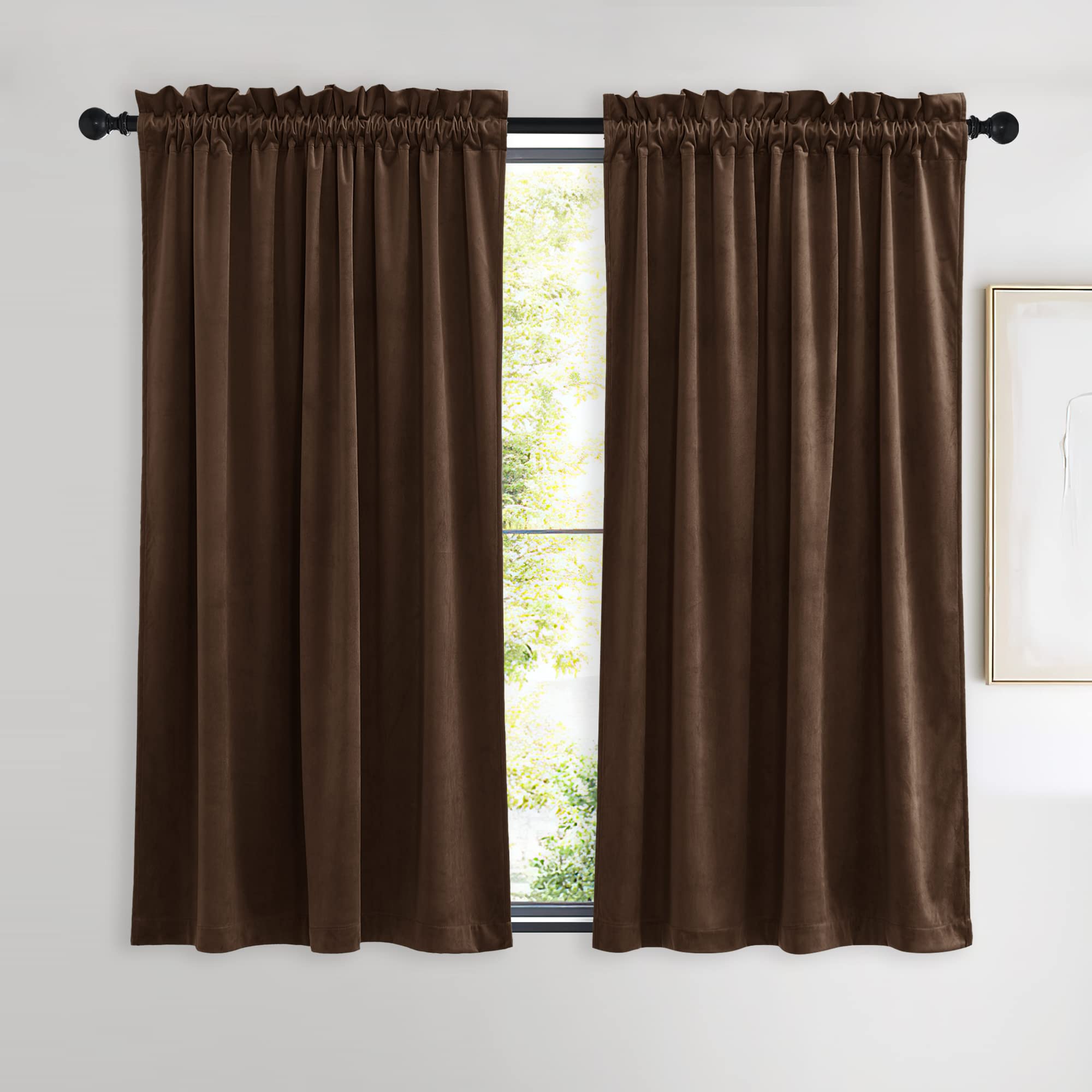 Nicetown Brown Velvet Curtains, Thermal Insulated Sound Reducing Heavy Matt Heat & Chill Resistant Drapes For Home Decoration (2