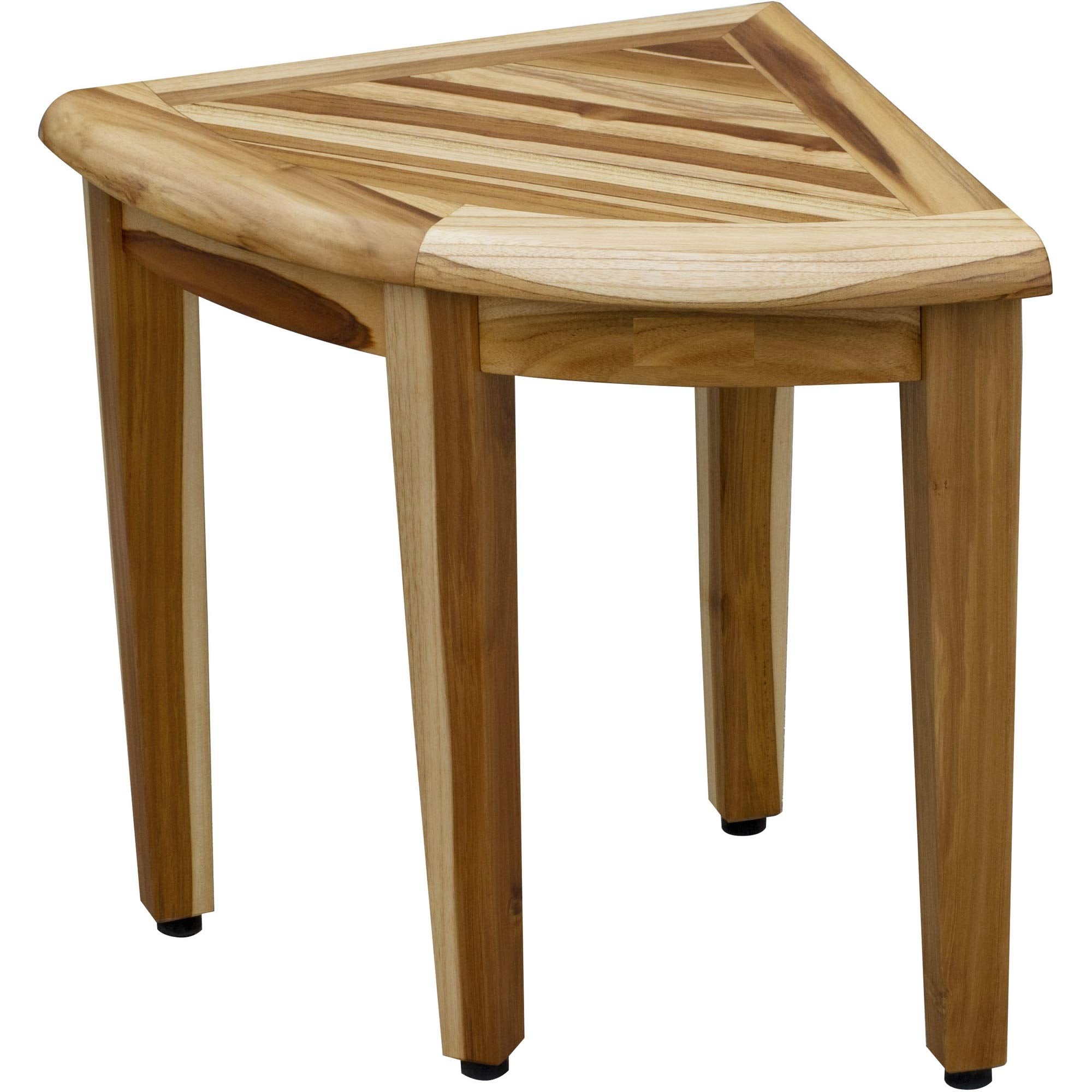 HomeRoots 16' Compact Teak Corner Shower Stool with Shelf in Natural Finish
