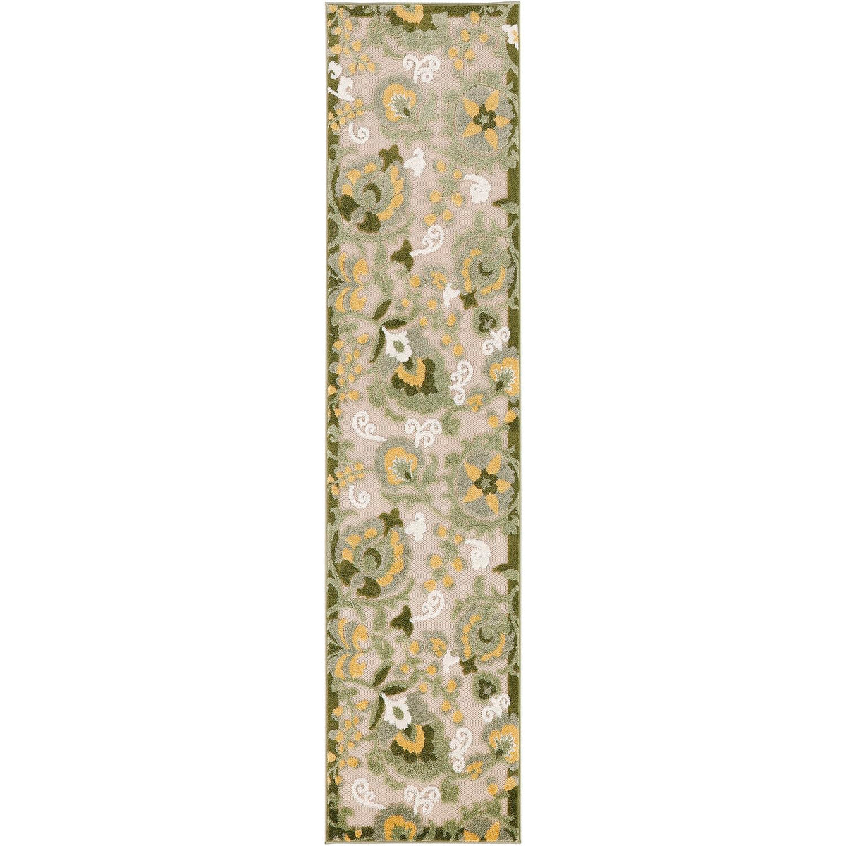 Nourison Aloha Indoor/Outdoor Ivory Green 2'3' X 8' Area Rug, Easy Cleaning, Non-Shedding, Bed Room, Living Room, Dining Room,