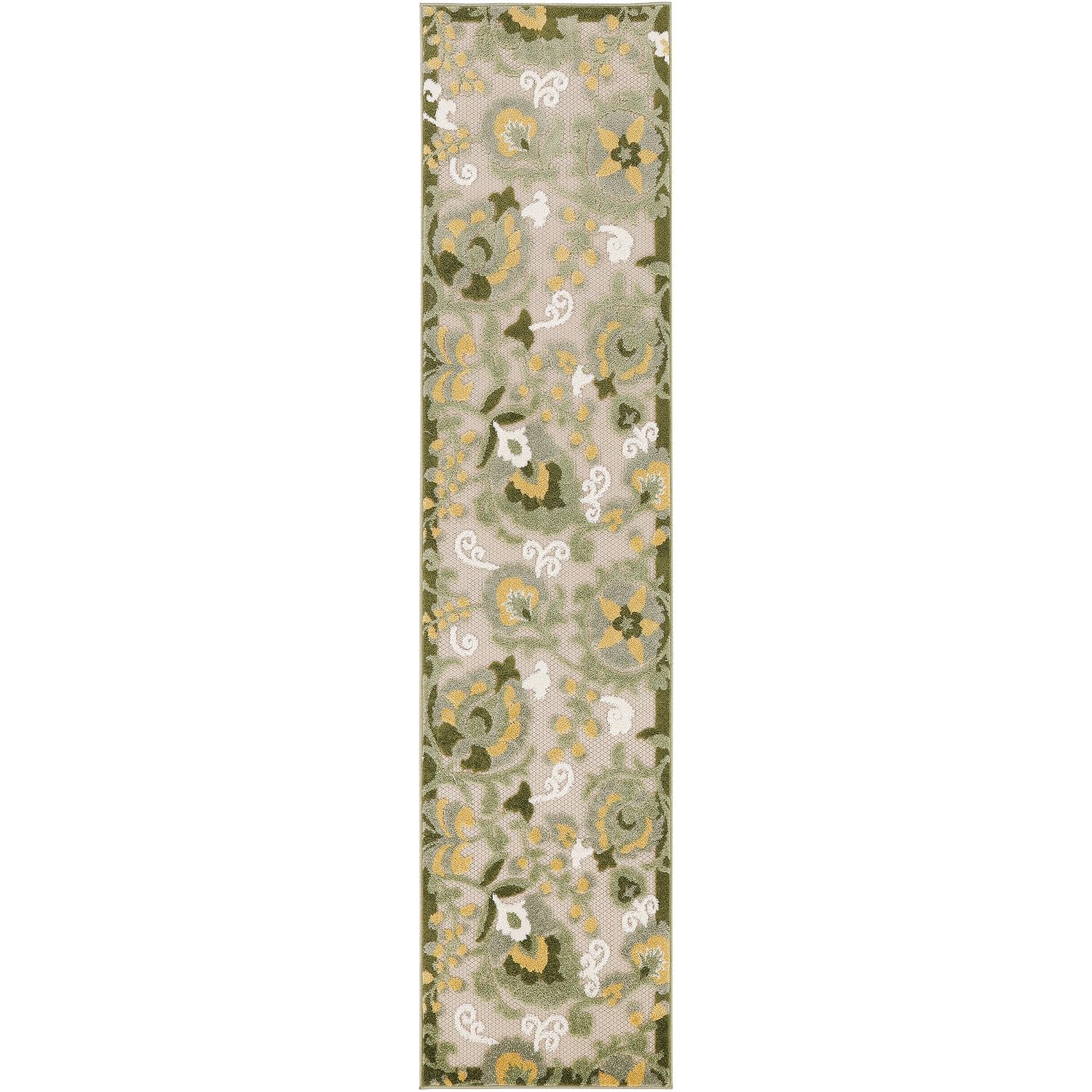 Nourison Aloha Indoor/Outdoor Ivory Green 2'3' X 8' Area Rug, Easy Cleaning, Non-Shedding, Bed Room, Living Room, Dining Room,