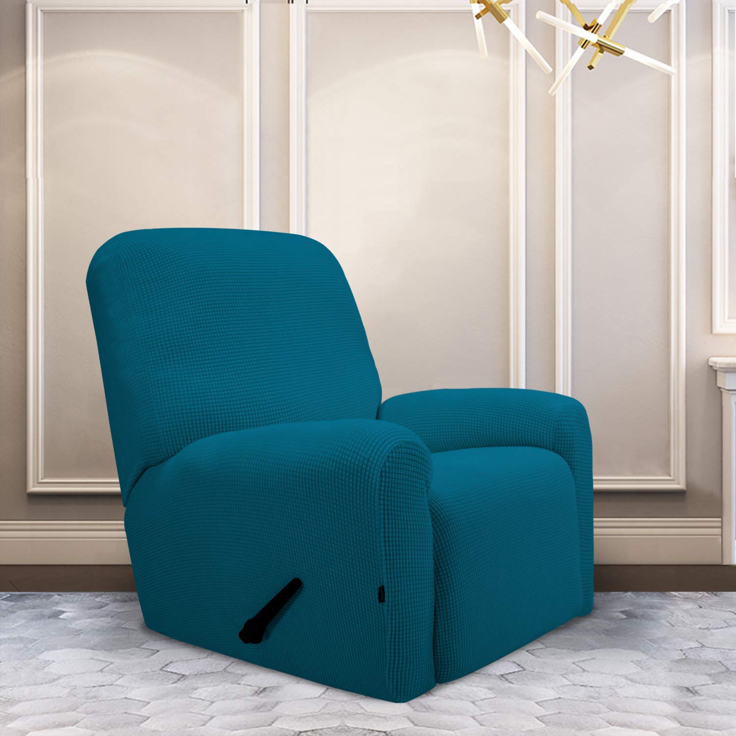 Purefit Stretch Recliner Sofa Slipcover With Pocket – Spandex Jacquard Non Slip Soft Couch Sofa Cover, Washable Furniture Protector With Elastic Bottom For Kids (Recliner, Peacock Blue)