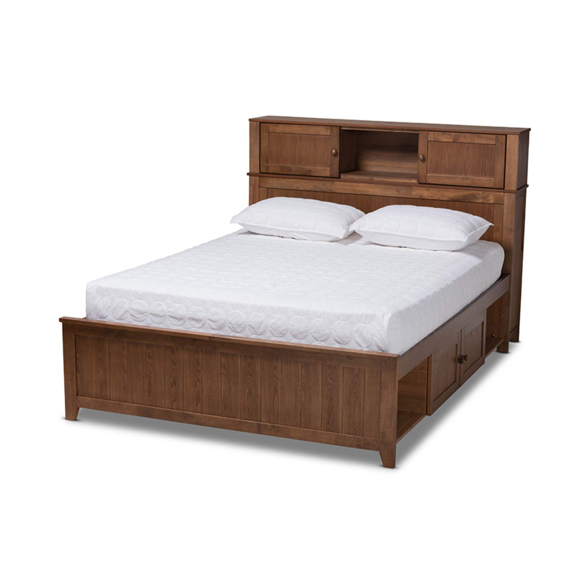 Baxton Studio Riko Modern and Contemporary Transitional Walnut Brown Finished Wood Queen Size Platform Storage Bed