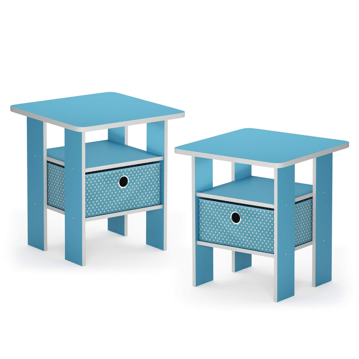 Furinno Andrey End Table / Side Table / Night Stand / Bedside Table With Bin Drawer, Light Blue/Light Blue