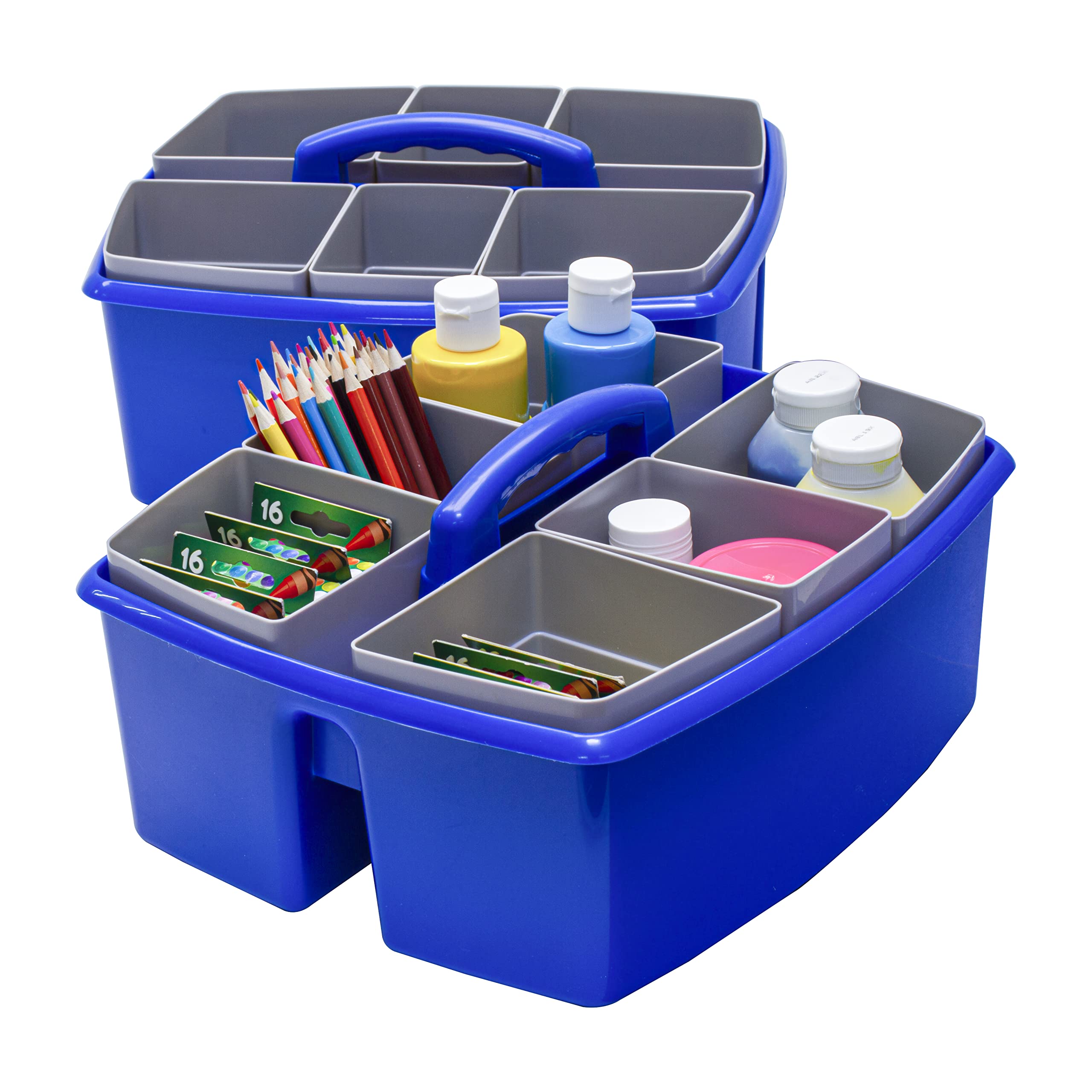 Storex Large Classroom Caddy With Cups, 13 X 11 X 6.575 Inches, Blue, Case Of 2 (00985U02C)