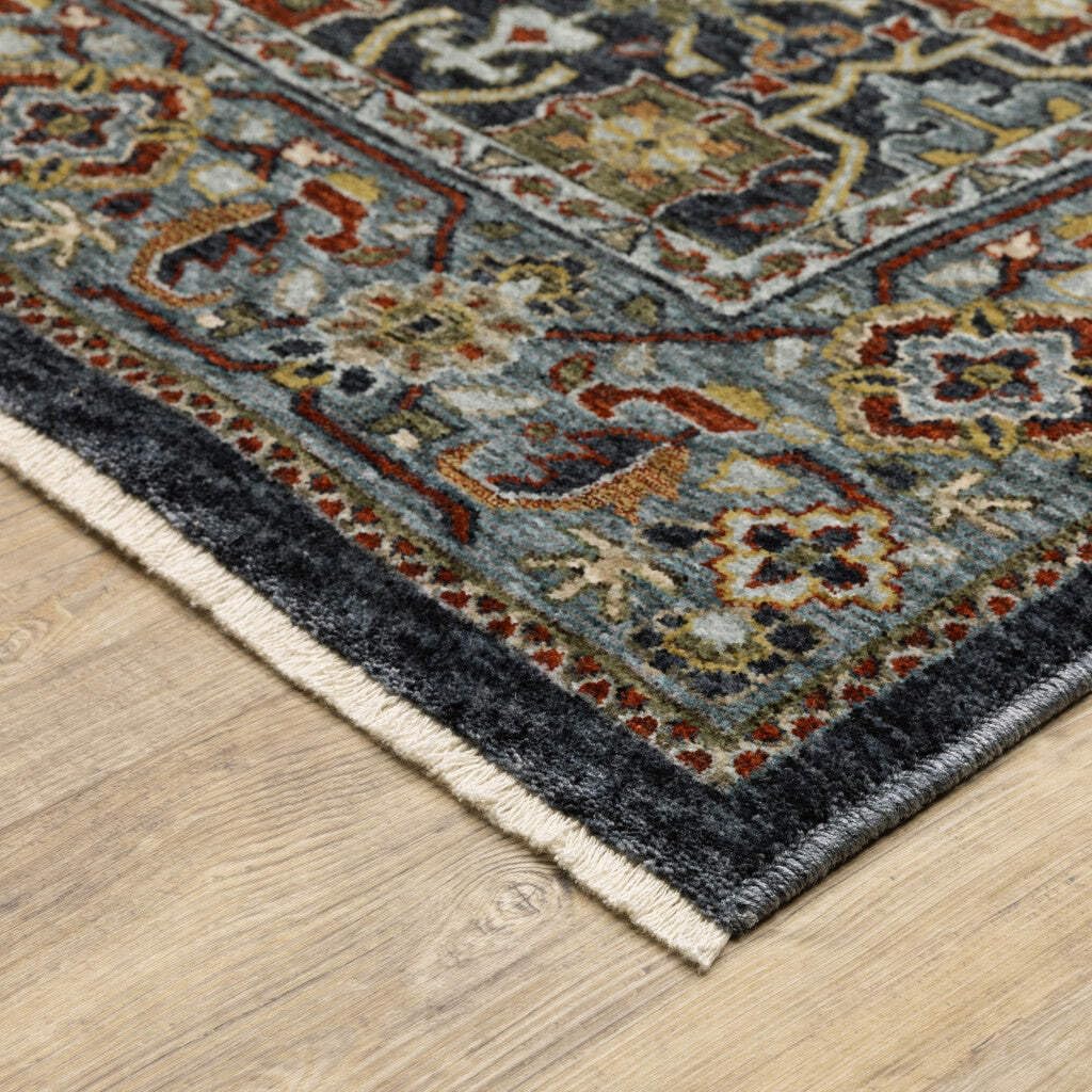 HomeRoots 507993 6 x 9 ft. Blue Red Beige Orange Green & Rust Oriental Power Loom Stain Resistant Rectangle Area Rug with Fringe
