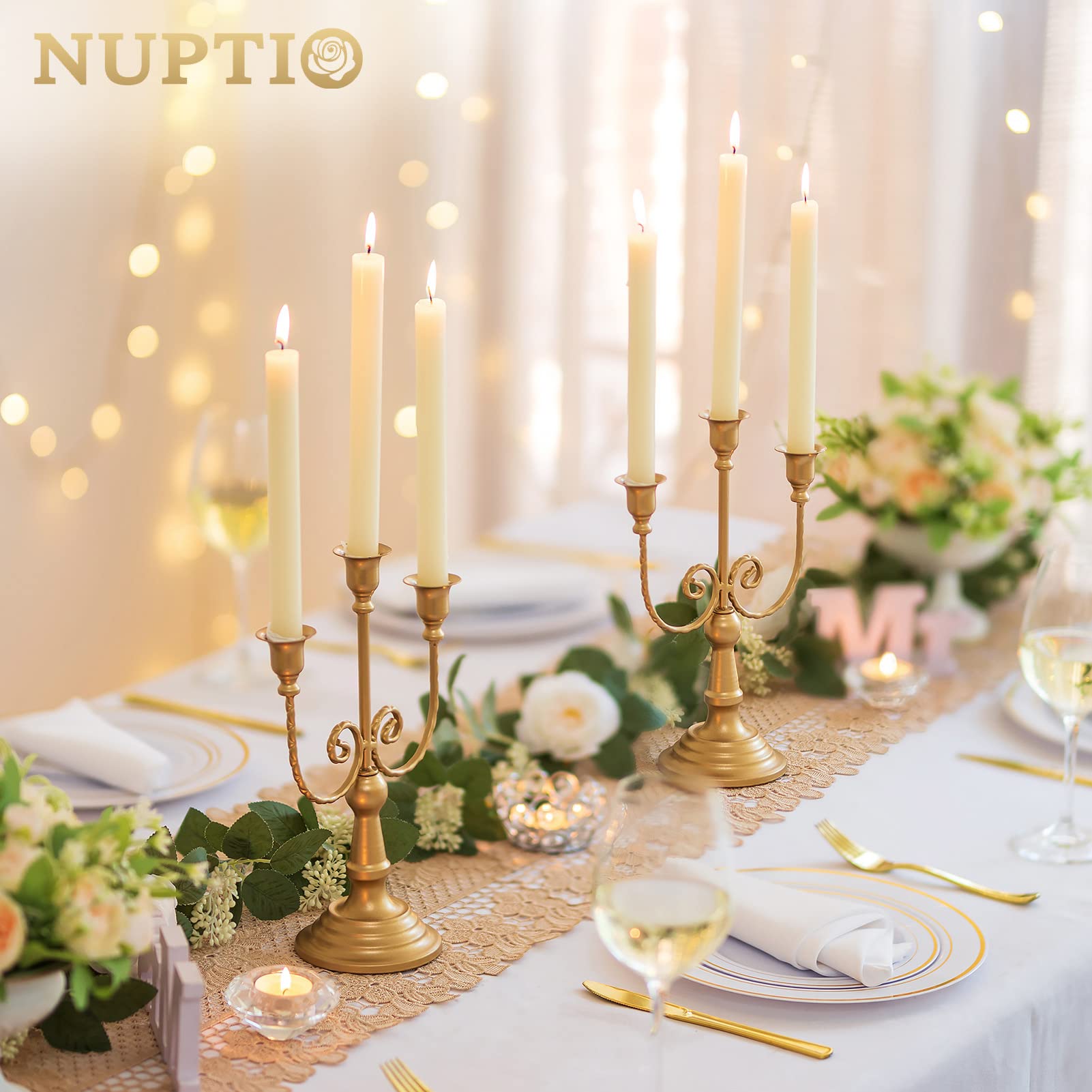 Nuptio Candlestick Holders Candelabras Gold Candle Stick Stands 2 Pcs Metal Candelabra Centerpieces Candlestick Holders For Tape
