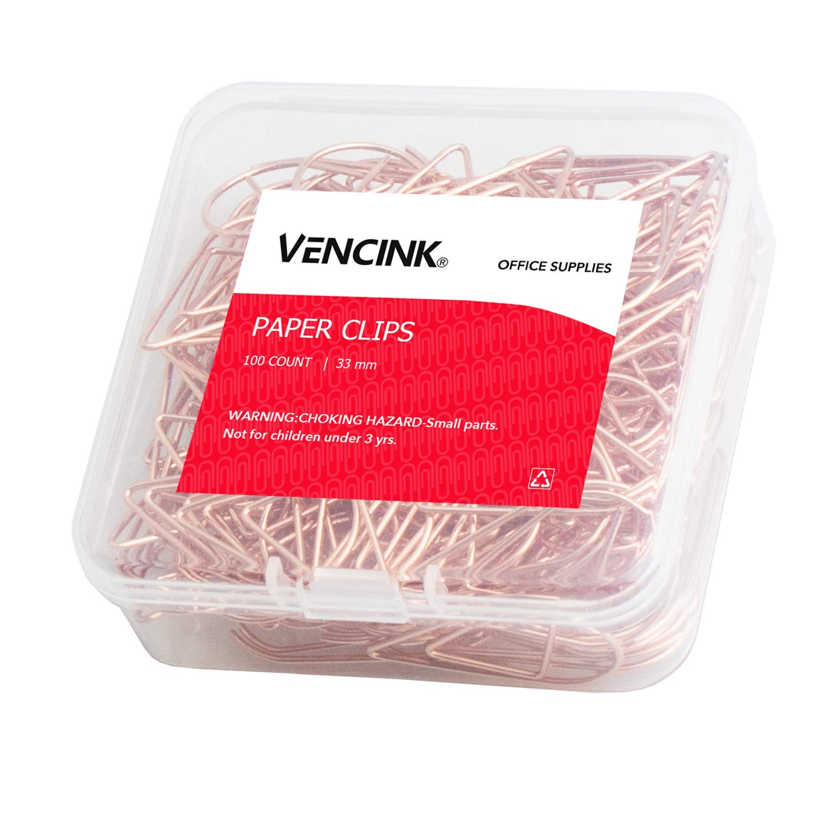100 Pieces Rose Gold Cute Paper Clips Medium, Vencink Smooth Stainless Steel Drop-Shaped Wire Paperclips For Office Supplies Wed