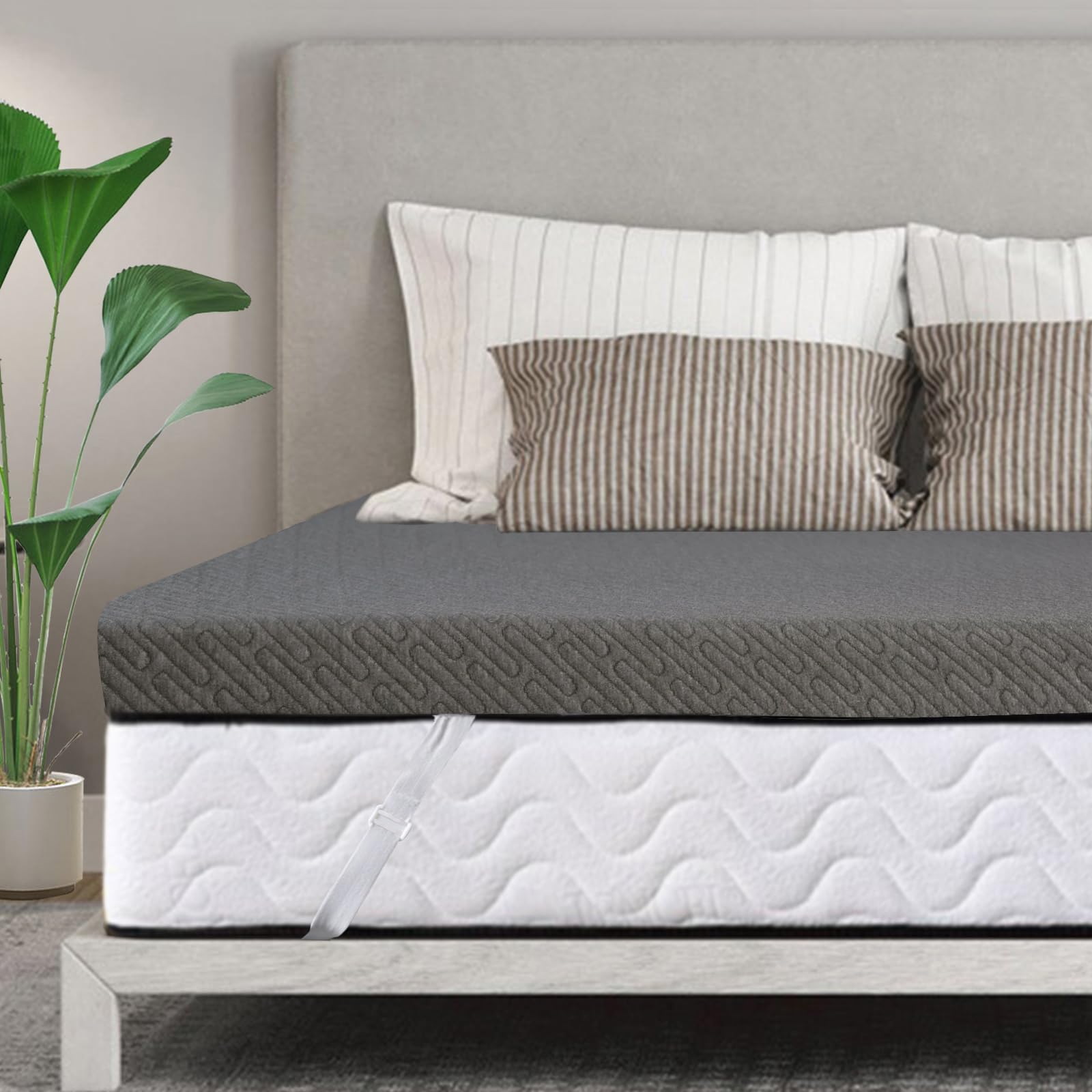 Valuxe 3 Inch Gel Memory Foam Mattress Topper Queen Size High Density Cooling Pad Pressure Relief Bed Topper Grey (With Removabl