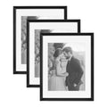 Kate and Laurel Adlynn Rectangle Picture Frame Set of 3, 14 x 18 matted to 11 x 14, Black, Modern Three-Piece Frame Set for Gall