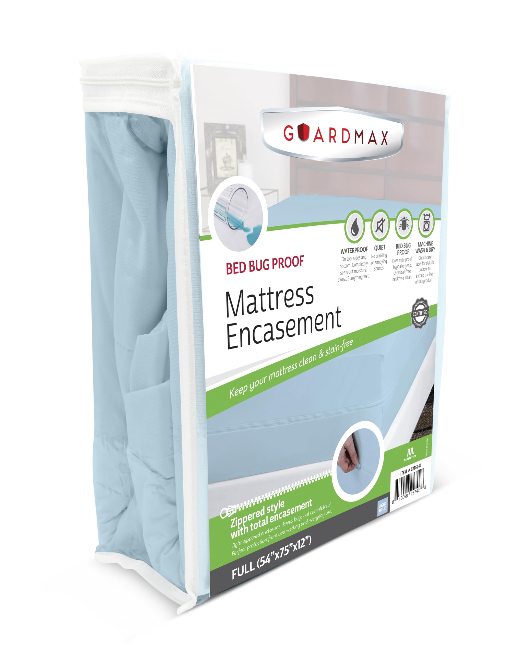 Guardmax Zippered Mattress Encasement - Full Size - 100% Waterproof And Bed Bug Proof Mattress Protector - 6 Sided Absorbent Mat