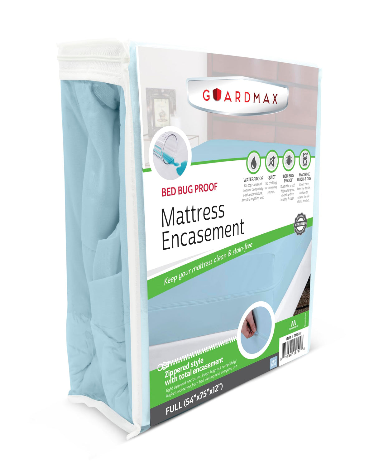 Guardmax Zippered Mattress Encasement - Full Size - 100% Waterproof And Bed Bug Proof Mattress Protector - 6 Sided Absorbent Mat