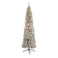 Nearly Natural 7Ft. Flocked Pencil Artificial Christmas Tree With 400 Clear Lights And 574 Bendable Branches