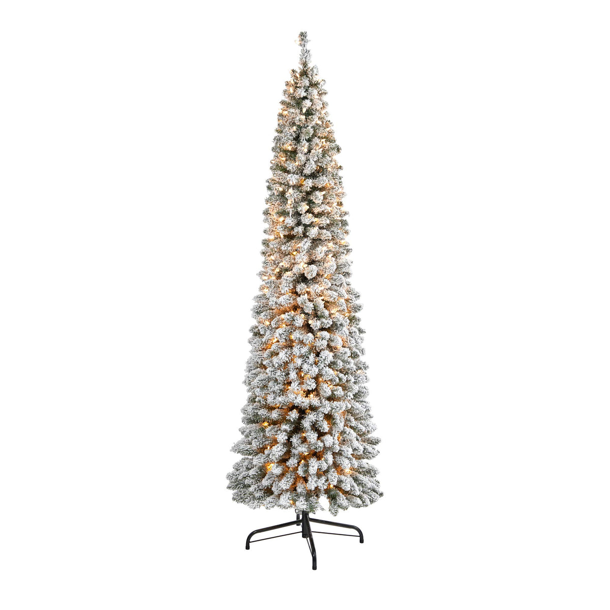 Nearly Natural 7Ft. Flocked Pencil Artificial Christmas Tree With 400 Clear Lights And 574 Bendable Branches