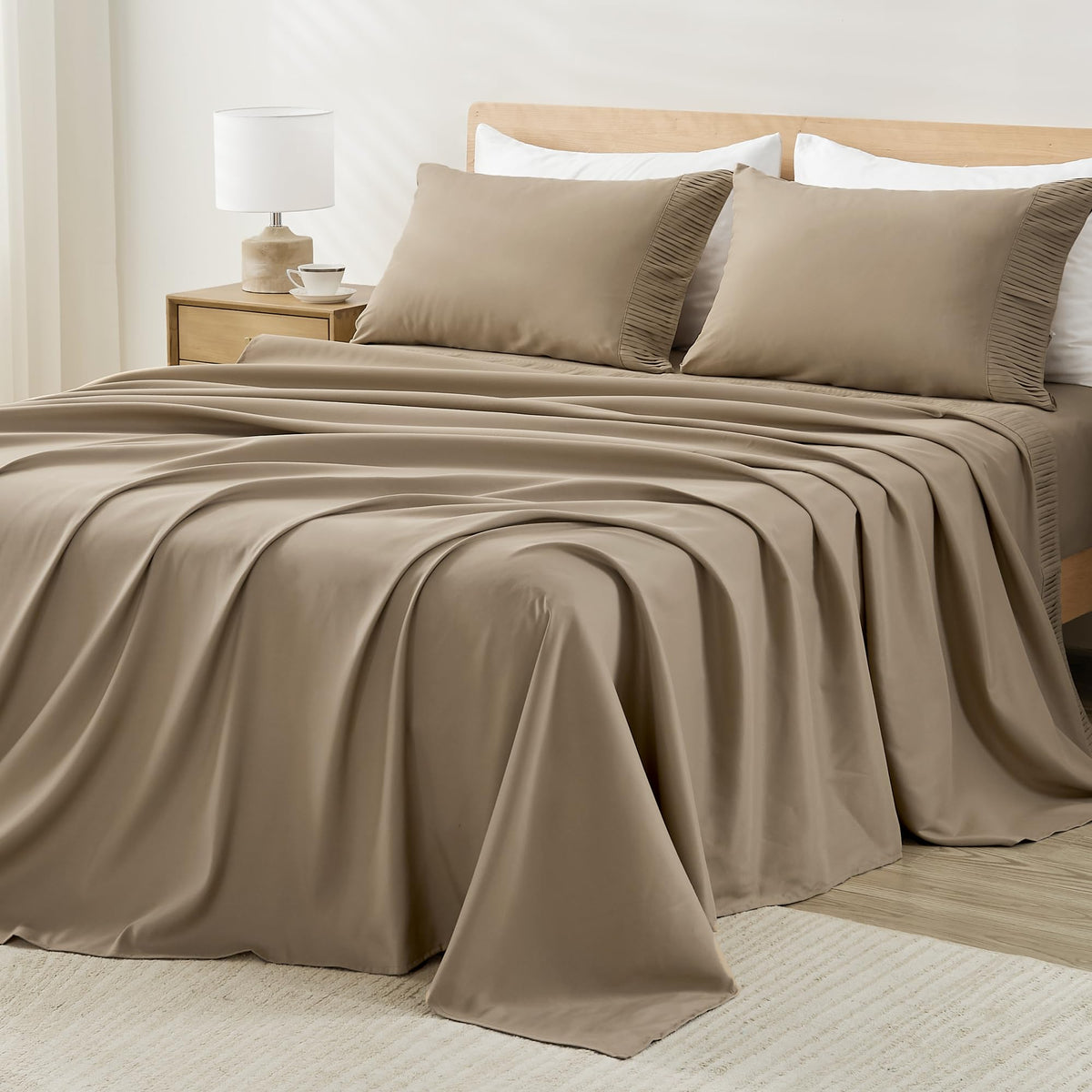 Andency Taupe Sheets Queen Set 4 Pieces, Super Soft Sheets For Queen Size Bed, Microfiber Queen Sheet Set, Deep Pocket Up To 16', Hotel Luxury Breathable & Cooling Bedding Sheets & Pillowcases