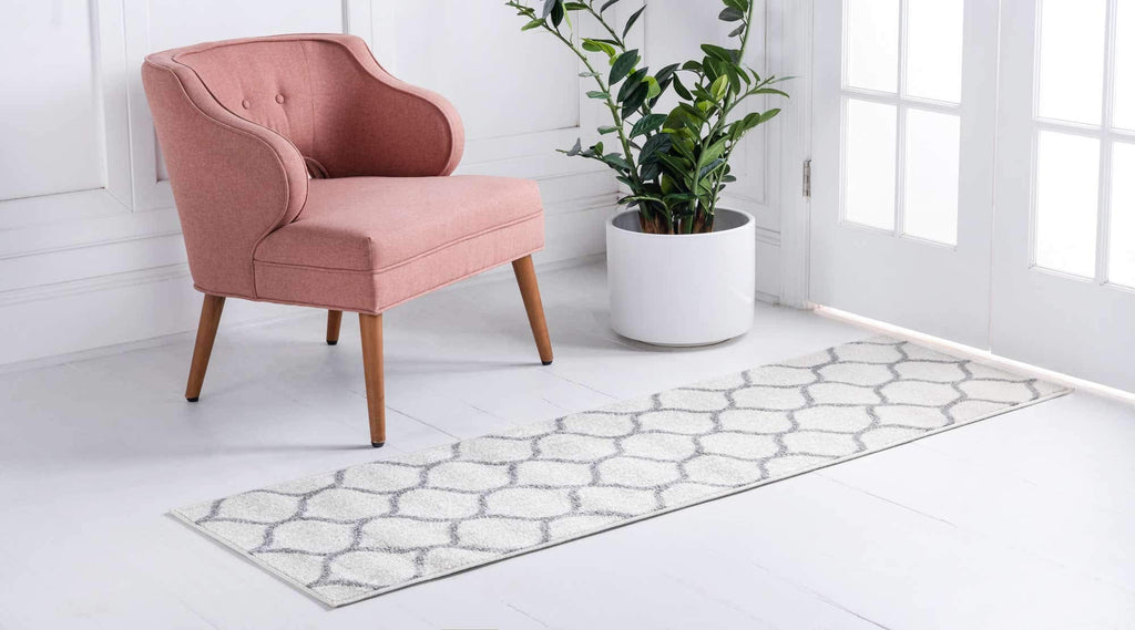 Unique Loom Trellis Frieze Collection Area Rug - Rounded (2' X 6' 1'' Runner Ivory/Gray)
