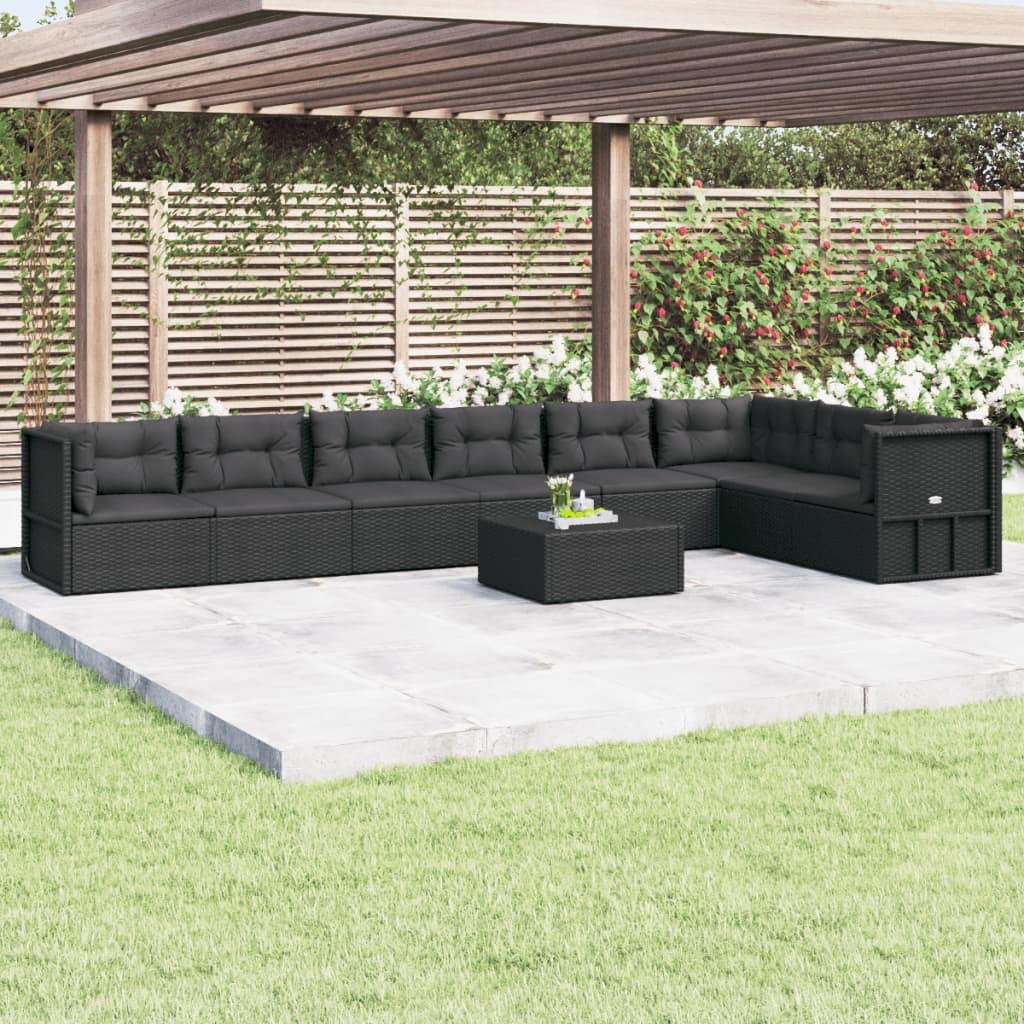 vidaXL 8 Piece Patio Lounge Set with Cushions Black Poly Rattan