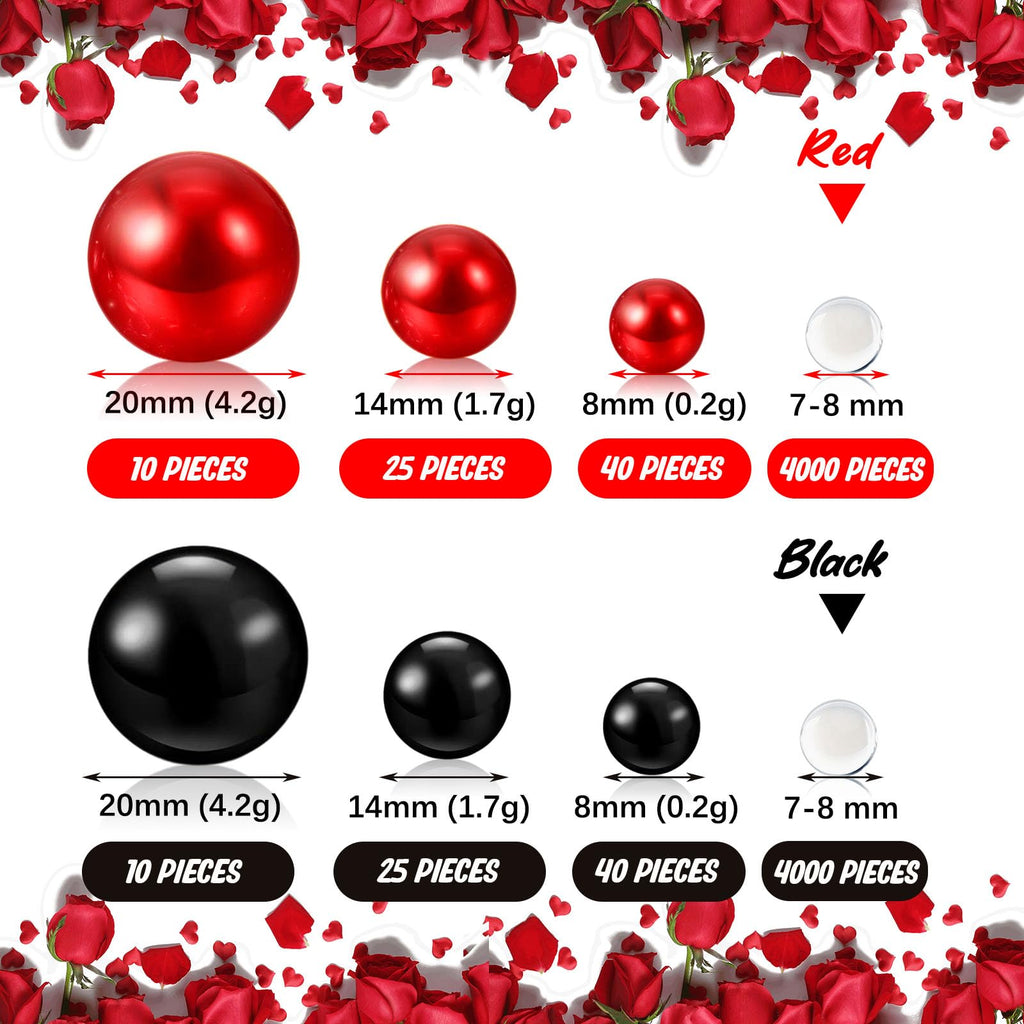 Black Red Floating Pearls | 150Pcs Black Red Pearls Bead For Centerpieces Vases | 8/14/20 Mm Black Red Floating Beads | Black Re