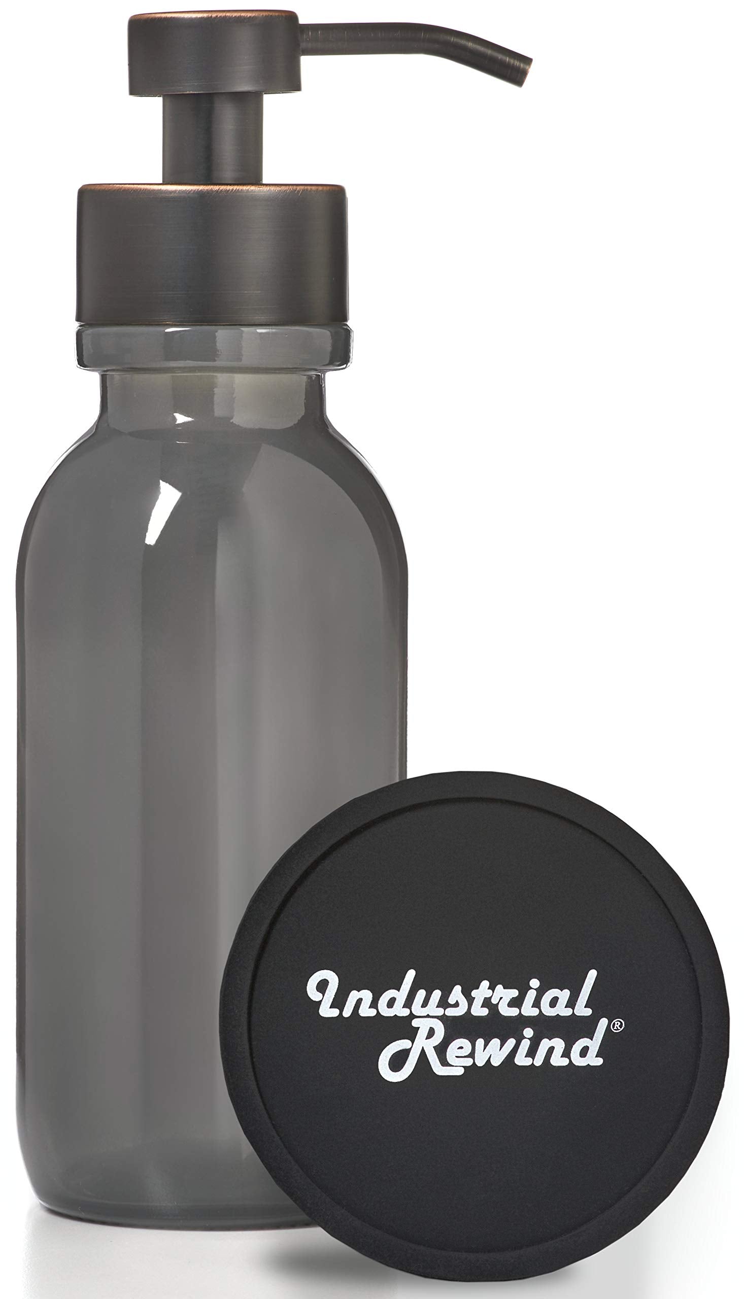 Gray Wide Mouth Glass Soap Dispenser with Metal Pump and Non Slip Coaster - 16oz Glass Jar Lotion Bottle by Industrial Rewind (G