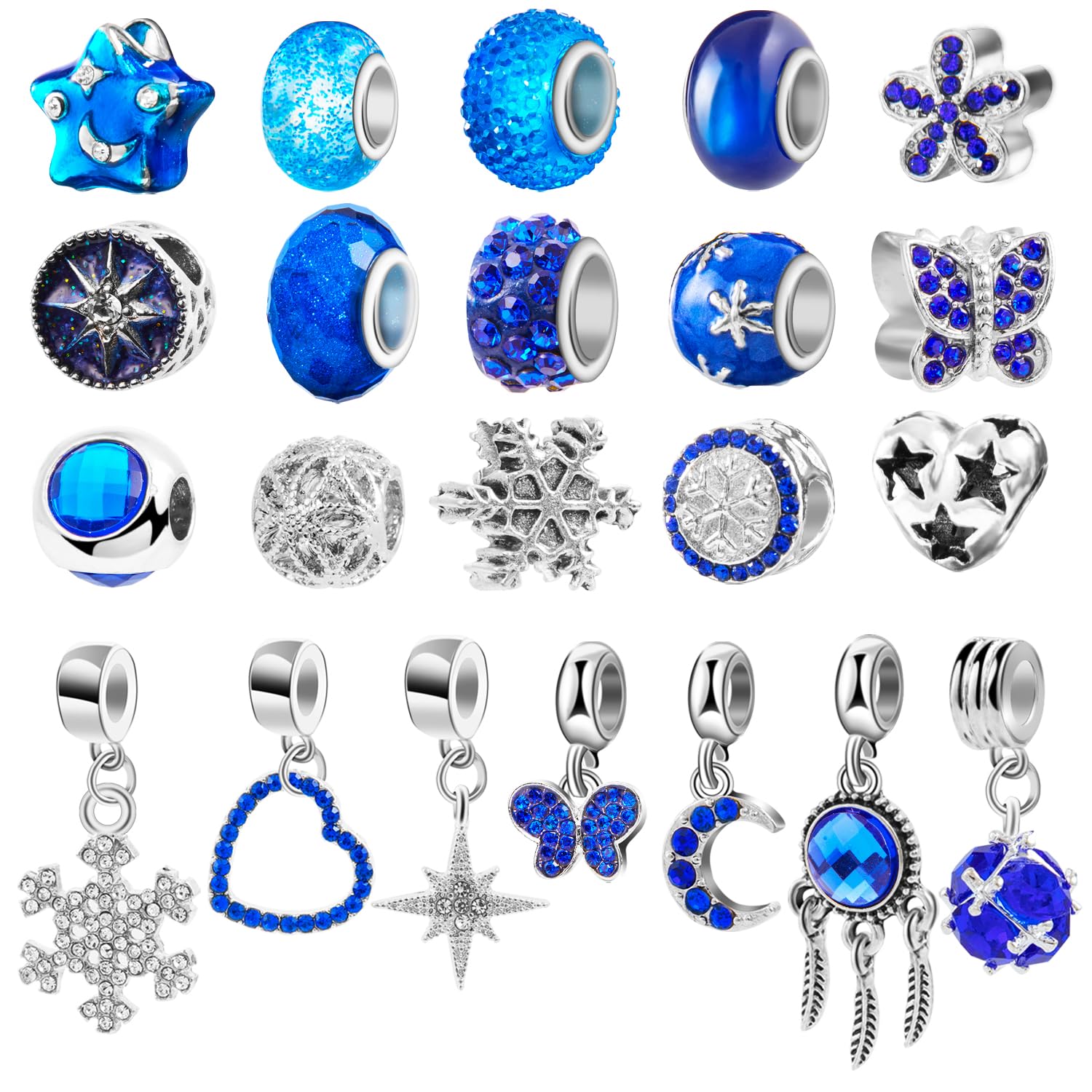 Jewelry Advent Calendar Women, 24 Day Christmas Countdown Calendar Diy Charm Bracelets & Necklaces With Blue Charm Beads, Xmas S